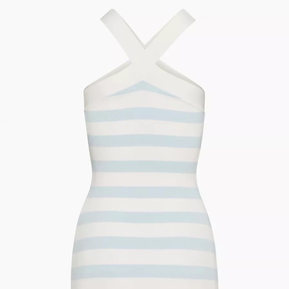 NWT Babaton Sculpt Knit Criss Cross Dress Blue & White Striped, Sz XS - Picture 5 of 5